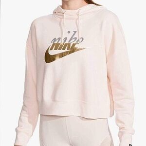 Nike Rally Peach Light Orange Cropped Hoodie Metallic Logo Sweater MEDIUM